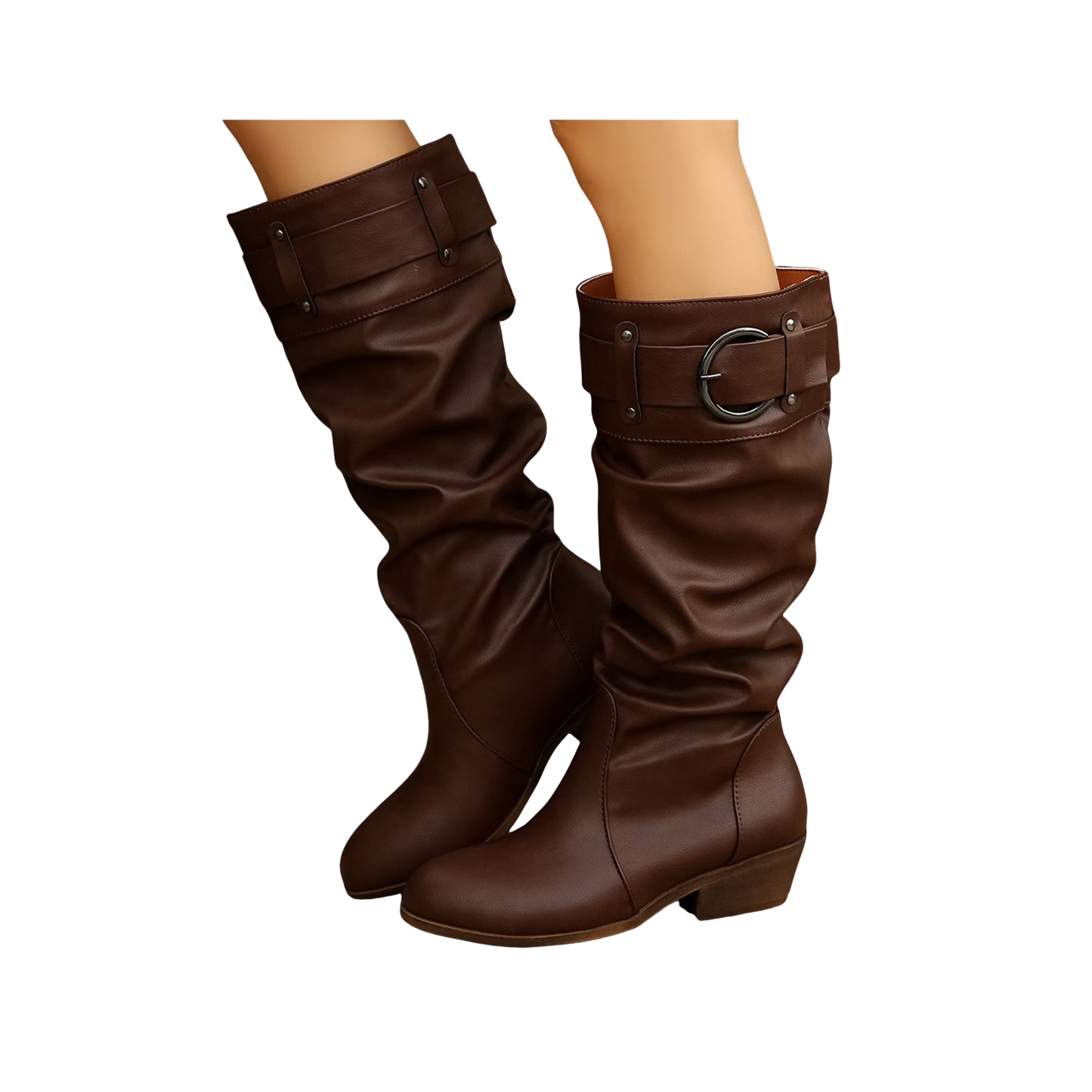 Zolfinx Women's Knee High Boots Wide Calf Chunky Block Low Heel