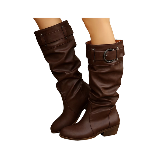 Zolfinx Women's Knee High Boots Wide Calf Chunky Block Low Heel