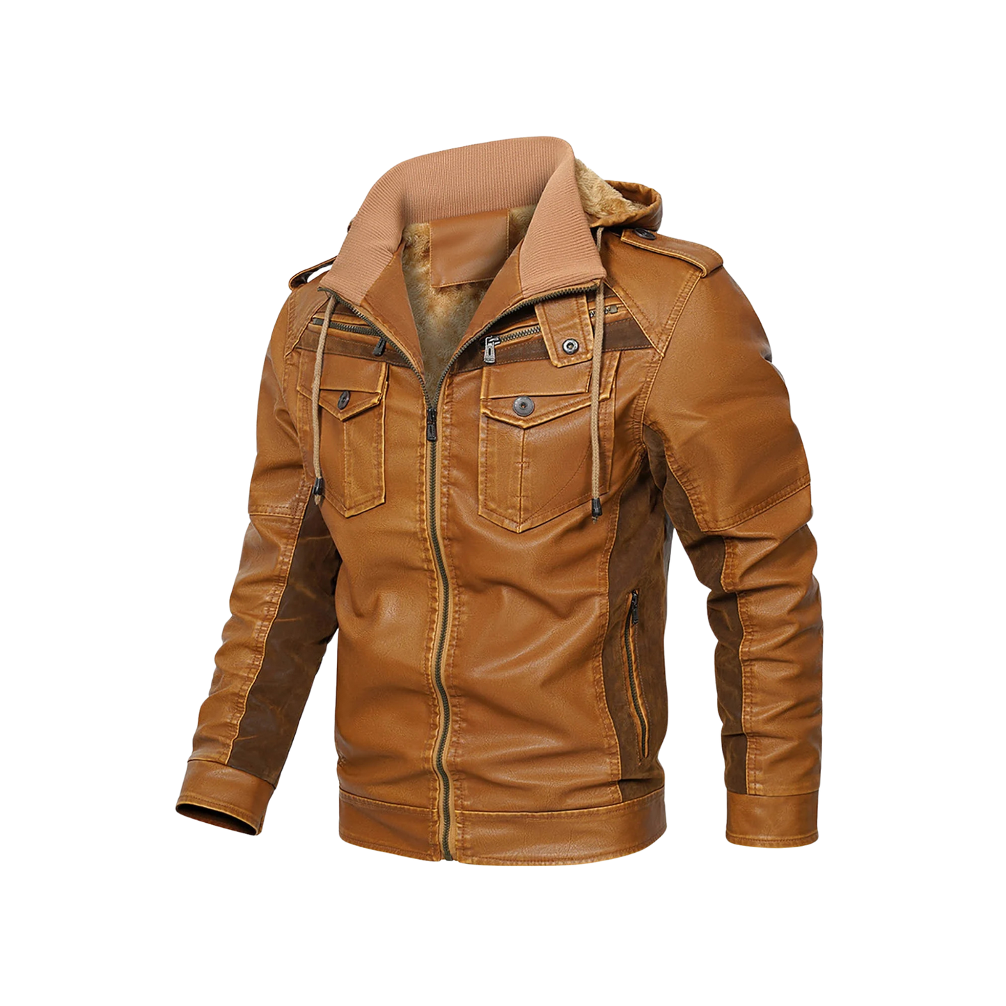 Zolfinx Men's Leather Jackets Winter Fleece Thick Hooded Motorcycle Jacket