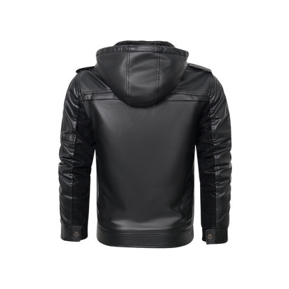 Zolfinx Men's Leather Jackets Winter Fleece Thick Hooded Motorcycle Jacket