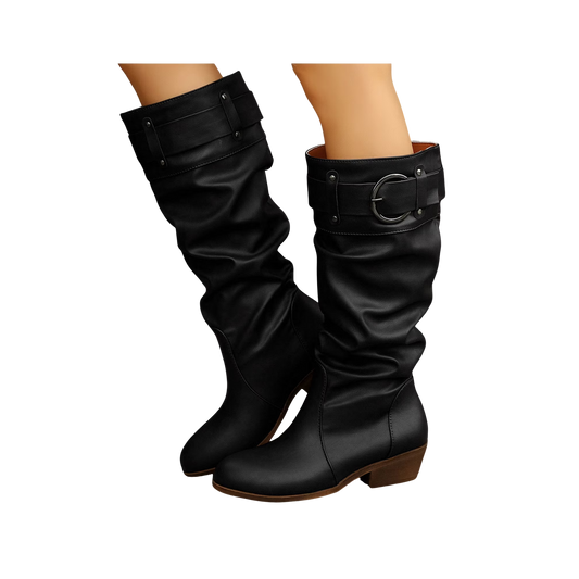 Zolfinx Women's Knee High Boots Wide Calf Chunky Block Low Heel